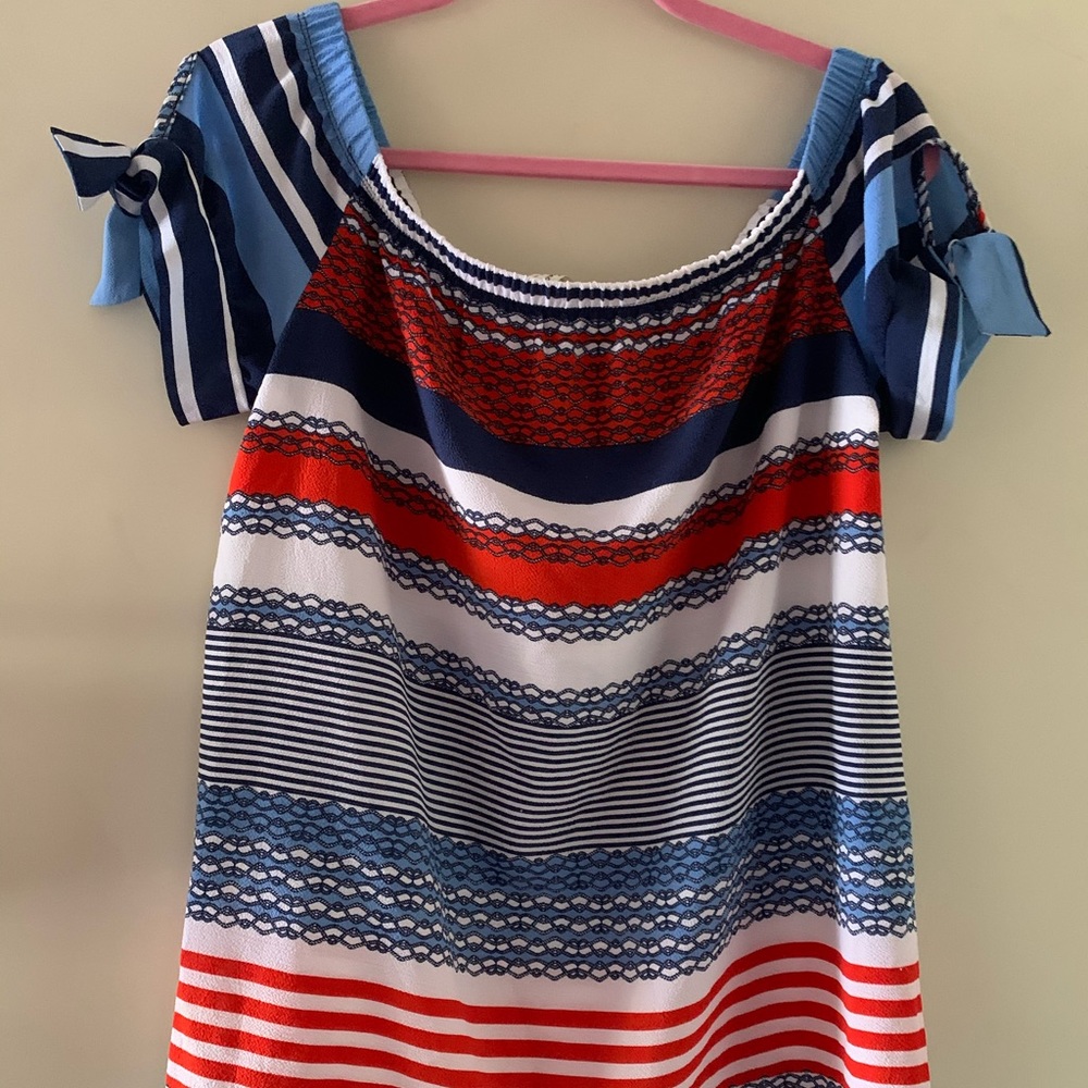 Beautiful Red White & Blue Off the Shoulder Blouse